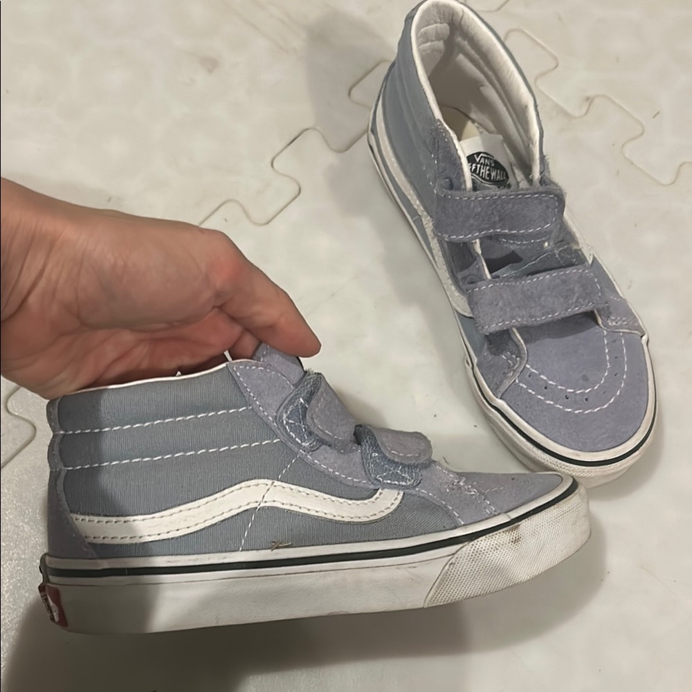 Vans Blue and White High-Top Sneakers with Velcro Straps